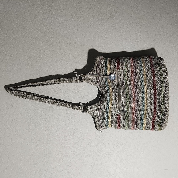 The Sak womens shoulder bag crochet neutral gray stripes - Picture 3 of 17